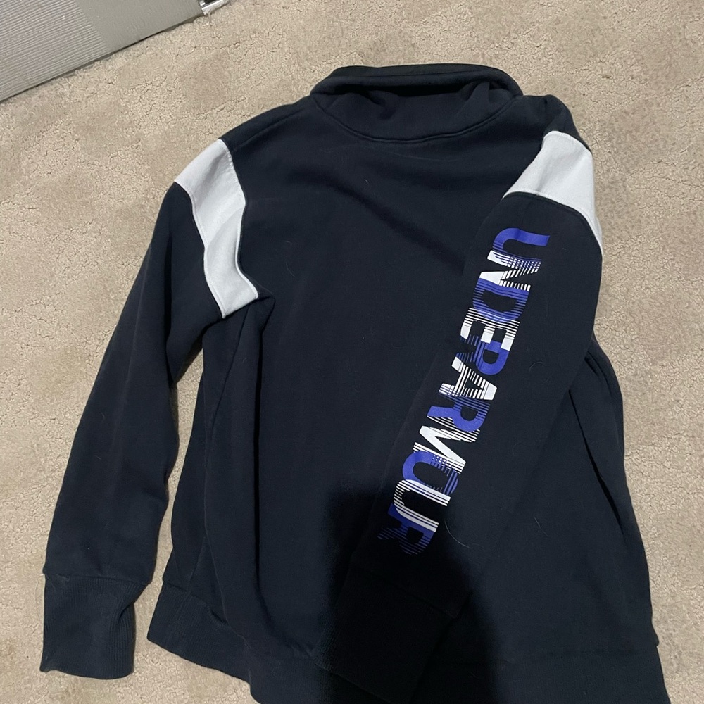 Under Armour Kids Black Hoodie with Gray and Blue Details
